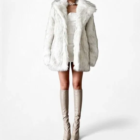 Vintage Y2K White Faux Fur Teddy Bear Style Fluffy Coat Jacket Size M - Picture 2 of 8